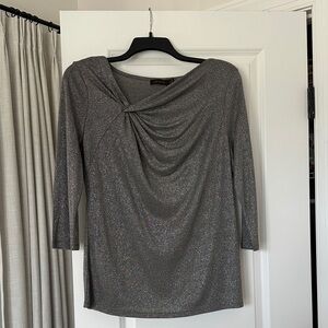 The Limited Silver Metallic Draped Long Sleeve Top
